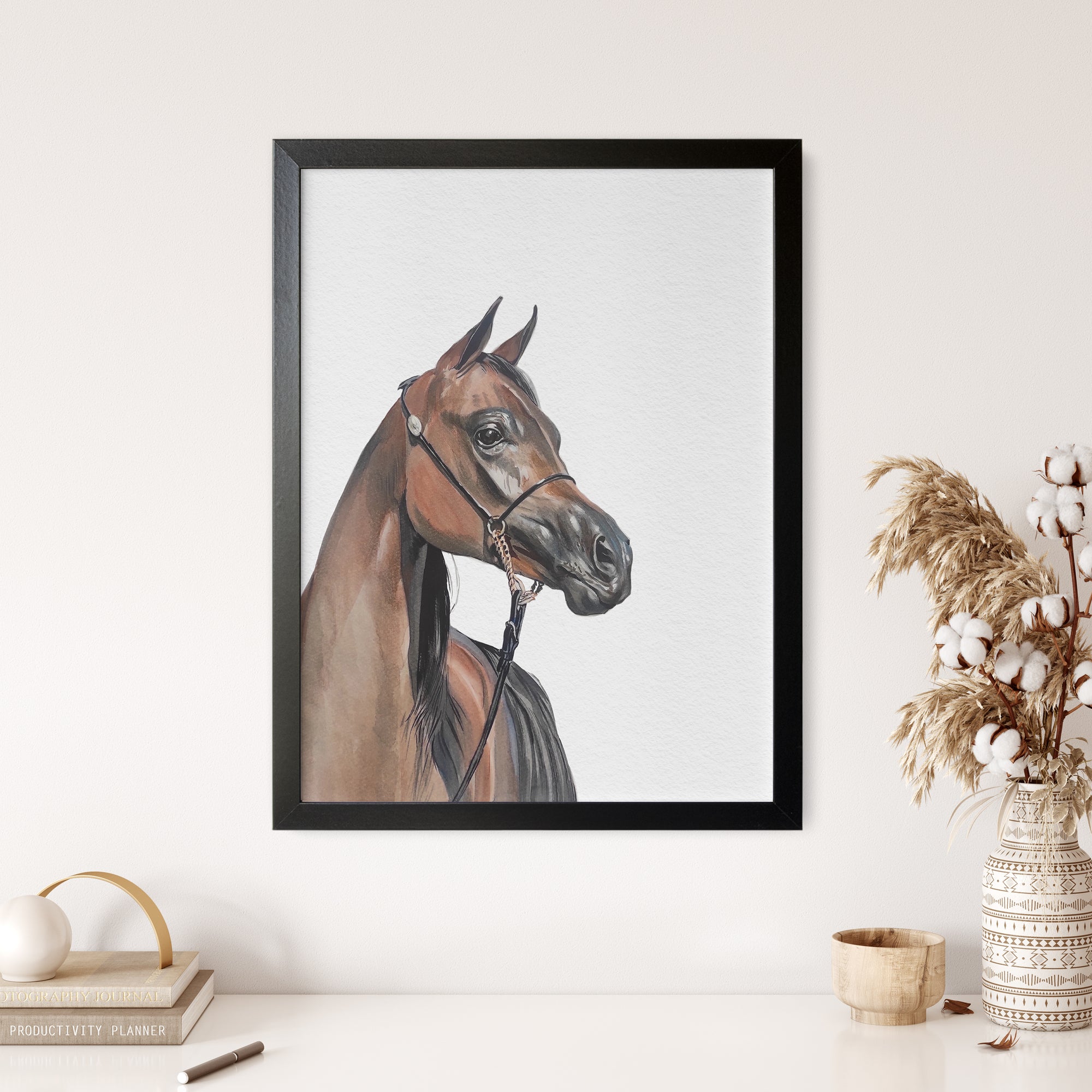 Custom Horse Portrait from Photo Watercolor Painting Artwork From Picture