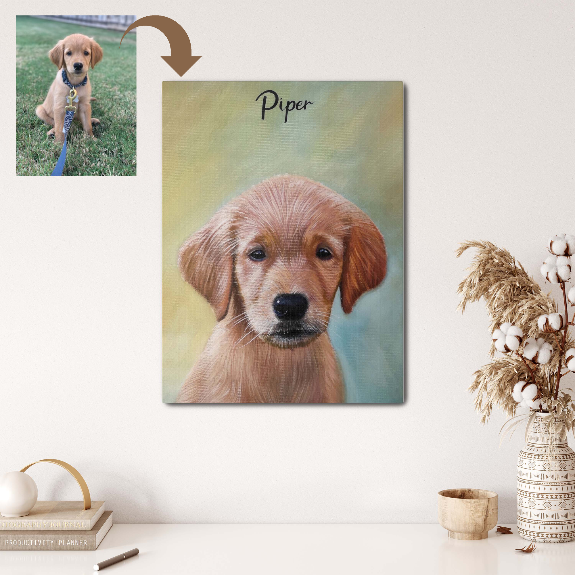 Custom Pet Portrait From Photo Original Hand Painted Oil Animal Drawing on Canvas